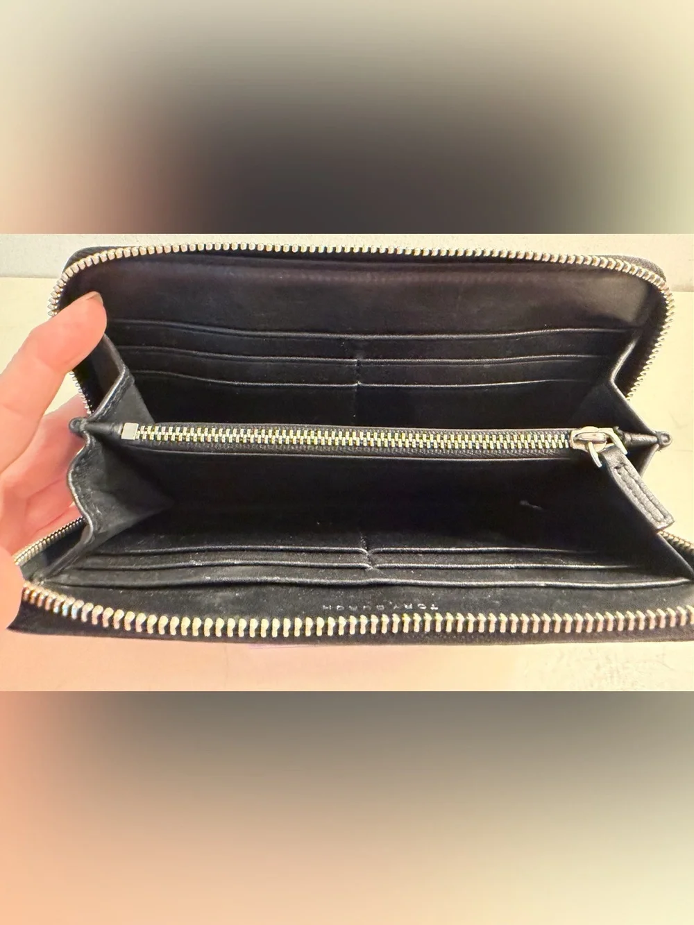 Tory Burch zip around continental wallet with snakeskin.